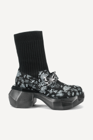 Botine din piele naturală și textil MGZ-90-10334-imprimare-negru