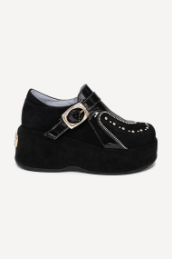 Mocasini din piele întoarsă și piele lăcuită MGZ-90-244-negru
