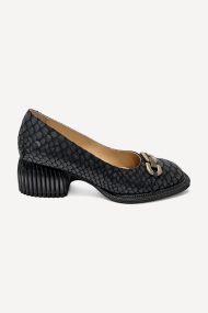 Pantofi din piele cu imprimeu de șarpe MGZ-90-306-negru