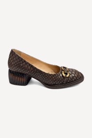 Pantofi din piele cu imprimeu de șarpe MGZ-90-306-maro