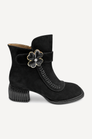 Botine din piele întoarsă cu toc mediu MGZ-90-315-negru