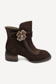 Botine din piele întoarsă cu toc mediu MGZ-90-315-maro