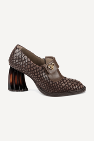 Pantofi din piele cu toc înalt și imprimeu de șarpe MGZ-90-317-maro