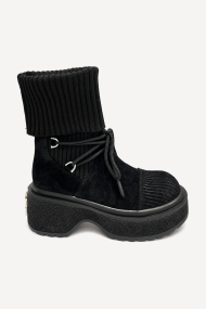 Ghete din piele întoarsă și material textil MGZ-90-344-negru