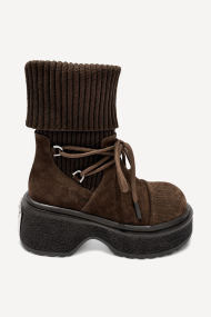 Ghete din piele întoarsă și material textil MGZ-90-344-maro