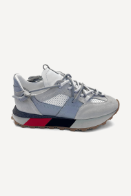 Pantofi sport din piele și piele întoarsă NSR-9364-alb-gri