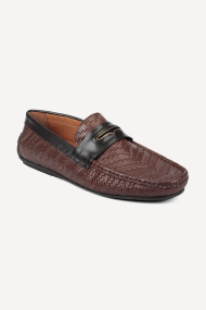 Mocasini din piele naturală cu imprimeu SG-6668-maro