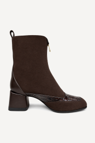 Botine cu toc mediu din piele întoarsă și piele naturală SY-27619