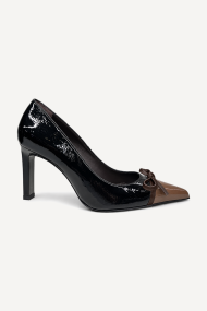 Pantofi cu toc înalt din piele lăcuită SY-28584-negru-maro