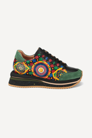 Pantofi sport de piele VSL-1762-negru-verde