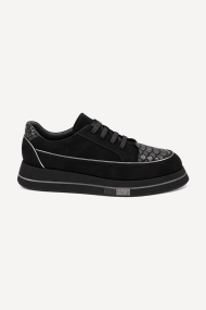 Pantofi sport din piele întoarsă cu imprimeu ARG-2742/1-negru