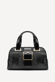 Geantă din piele ecologică cu imprimeu crocodil-DS-6441-Negru