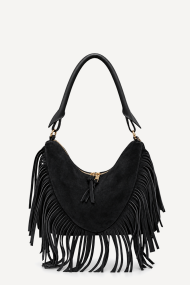 Geantă din piele întoarsă cu franjuri DS-6504-negru