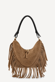 Geantă din piele întoarsă cu franjuri DS-6504-camel