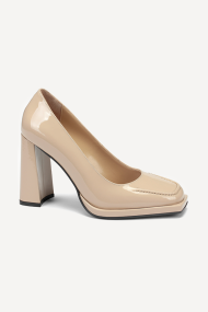 Pantofi cu toc platformă din piele lacuita MGZ-377-4889-bej