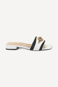 Papuci din piele cu toc jos MGZ-121-7326-negru-alb