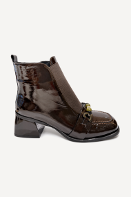 Ghete din piele lăcuită cu toc jos MGZ-378-5407-maro
