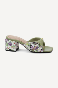Papuci din piele naturală cu imprimeu MGZ-434-1102-flori-verzi