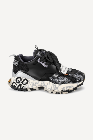 Pantofi sport din piele și material textil MGZ-85-3621-Negru-Argintiu