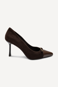 Pantofi cu toc înalt din piele întoarsă și piele naturală MGZ-87-9912-maro
