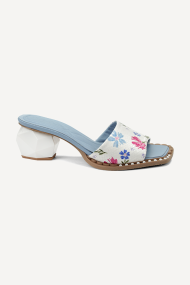 Papuci din piele lăcuită cu imprimeu floral MGZ-90-057-alb