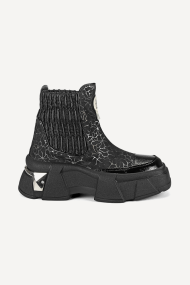 Botine din piele și piele lăcuită cu imprimeu MGZ-90-10319-negru