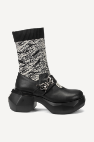 Botine din piele naturală și textil MGZ-90-10334-negru-alb