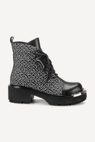 Botine din piele naturală cu imprimeu MGZ-90-10354-negru-gri