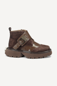 Botine din piele întoarsă și piele lăcuită MGZ-90-10360-maro