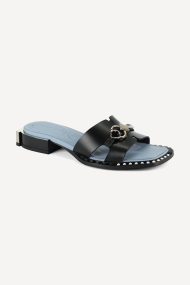 Papuci din piele cu toc jos MGZ-90-187-negru