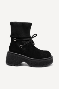 Ghete din piele întoarsă și material textil MGZ-90-344-negru