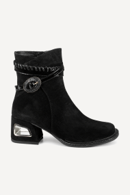 Botine din piele întoarsă cu toc mediu MGZ-90-355-negru