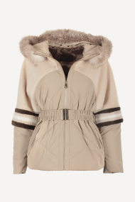 Geaca de piele si textil MK-22181-bej
