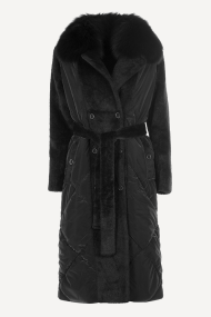 Palton de blană cu guler de vulpe MK-23410-negru