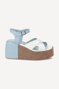 Sandale cu platforma din piele ART-2918-alb-albastru