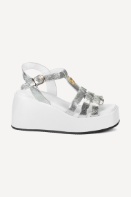 Sandale cu platforma din piele NSR-115-3115-alb-argintiu