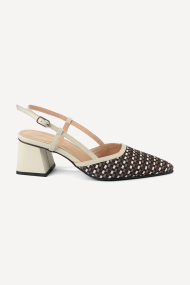 Sandale cu toc gros din piele NSR-1257-bej