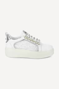 Pantofi sport de piele si dantelă NSR-6870-alb