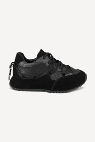 Pantofi sport din piele naturală și piele întoarsă NSR-9574-negru