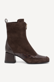 Botine cu toc mediu din piele întoarsă și piele naturală SY-27619