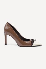 Pantofi cu toc înalt din piele lăcuită SY-28584-maro-bej