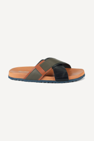 Papuci de piele TB-6621-albastră-maro