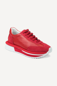 Pantofi sport din piele și piele întoarsă VSL-2283-roșu