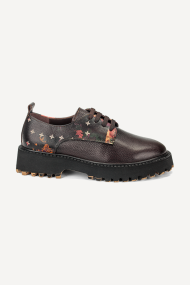 Pantofi din piele naturală cu imprimeu și șireturi VSL-2315-1