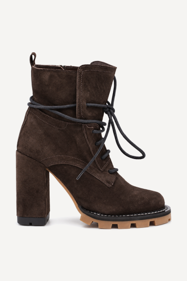 Botine cu toc înalt din piele întoarsă ADL-252-23-maro