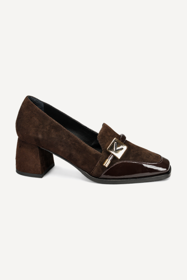Pantofi din piele întoarsă și piele lăcuită ADL-3324-26-maro