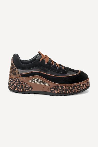 Pantofi sport din piele și piele întoarsă ARG-24554-negru-maro