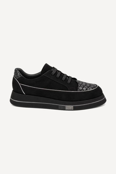 Pantofi sport din piele întoarsă cu imprimeu ARG-2742/1-negru