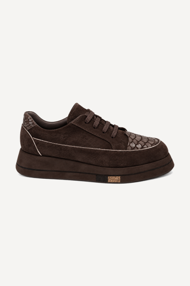 Pantofi sport din piele întoarsă cu imprimeu ARG-2742/1-maro