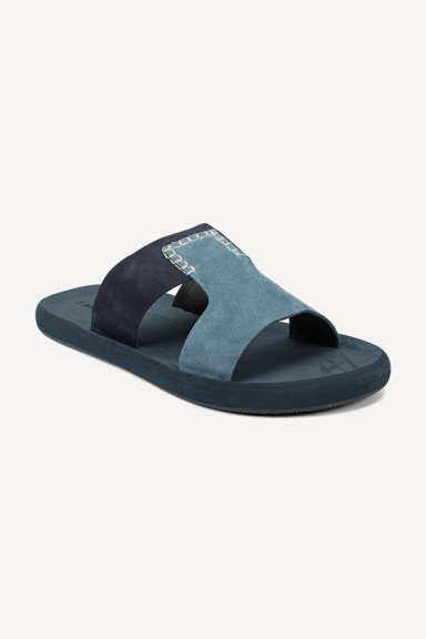 Papuci din piele naturală ART-45-211-albastru